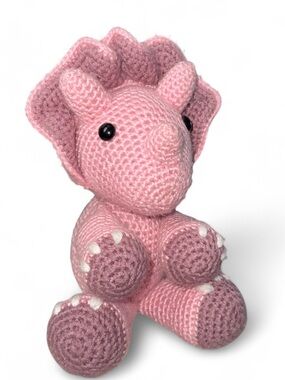 Handmade Pink Crocheted Triceratops Plush
